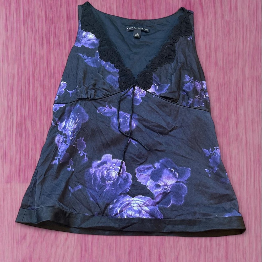 banana republic silk floral lace Y2K top